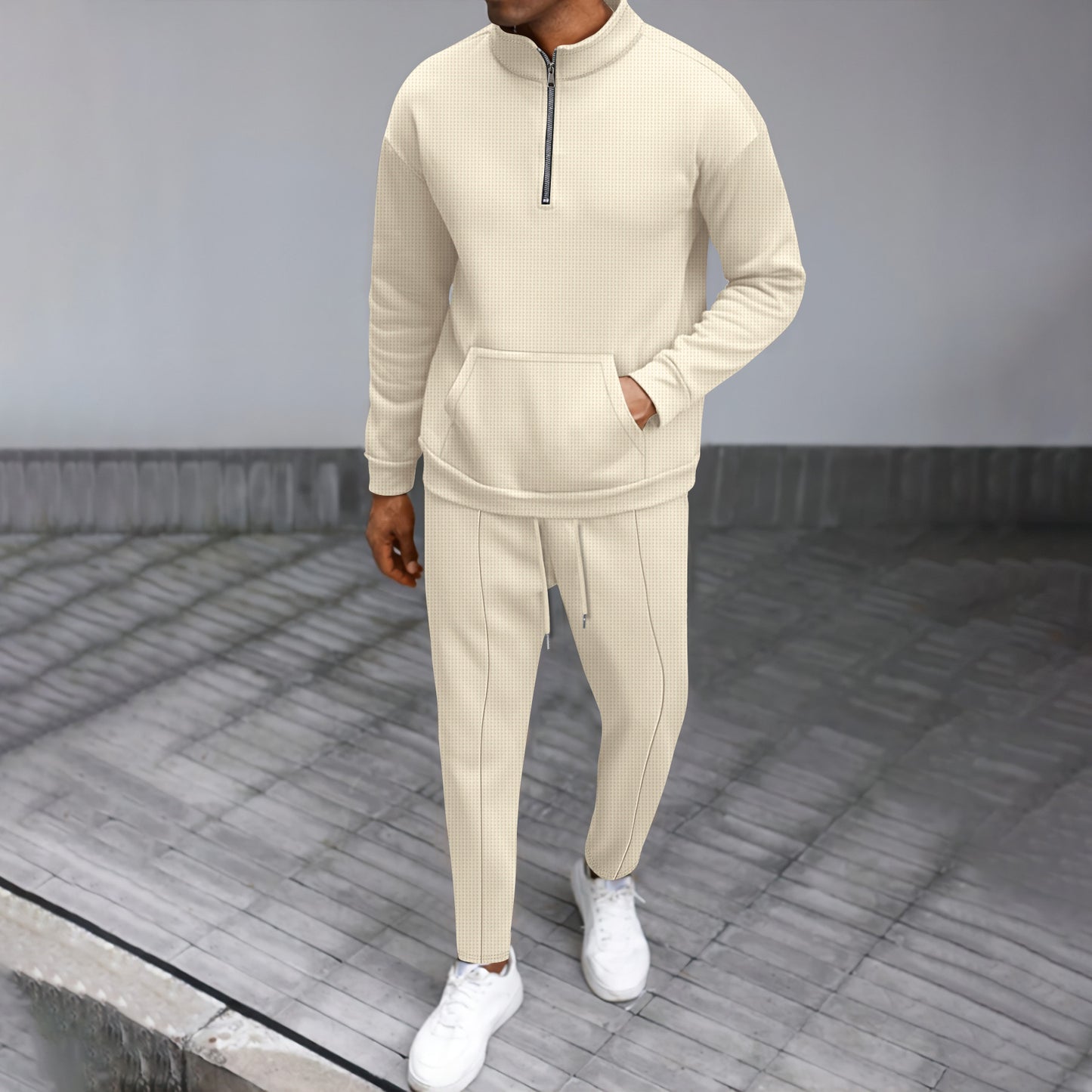 Men's Turtleneck Half Zip Pocket Long Sleeve Sweatshirt and Trouser Co-ord