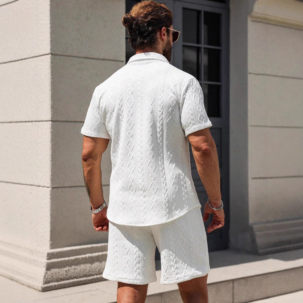 Men's Short Sleeve Button Down Imprint Shirt and Shorts Co-ord