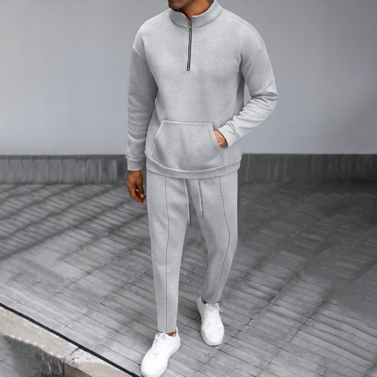 Men's Turtleneck Half Zip Pocket Long Sleeve Sweatshirt and Trouser Co-ord