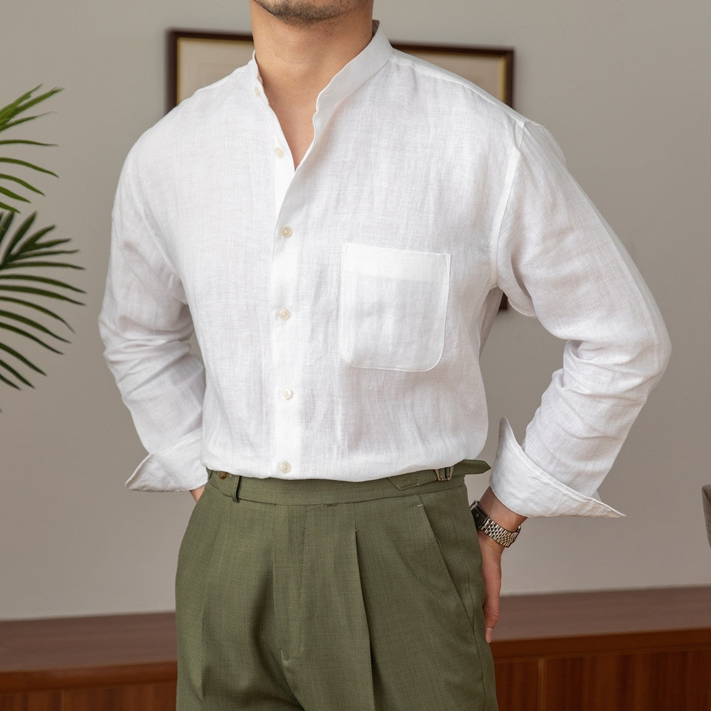 Pure Linen Light Cooked Breathable Staple Long Sleeve Shirt