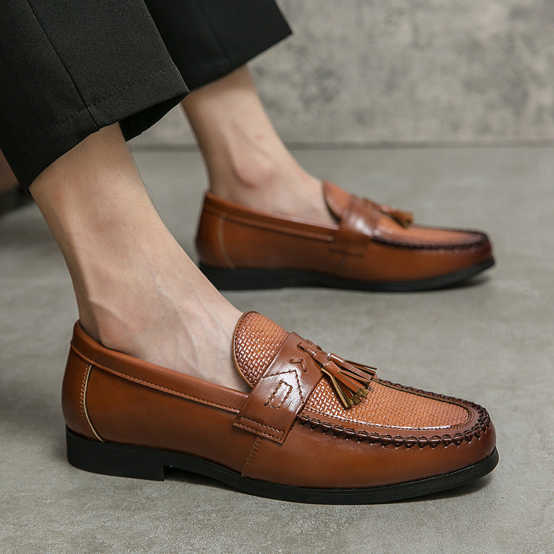 Round Head Top Tassel Slip On Leather Loafers