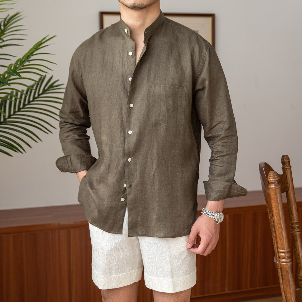 Pure Linen Light Cooked Breathable Staple Long Sleeve Shirt