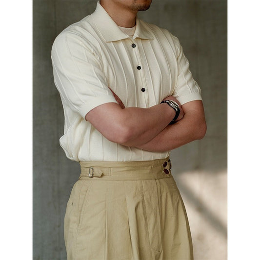 Vertical Pleat Knitted Staple Polo