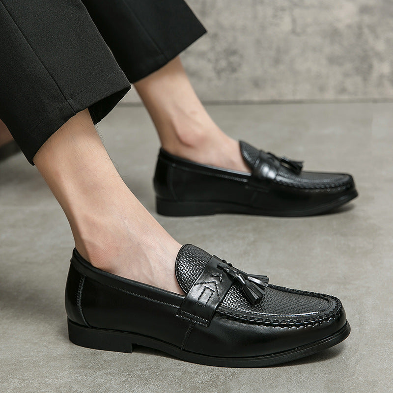 Round Head Top Tassel Slip On Leather Loafers