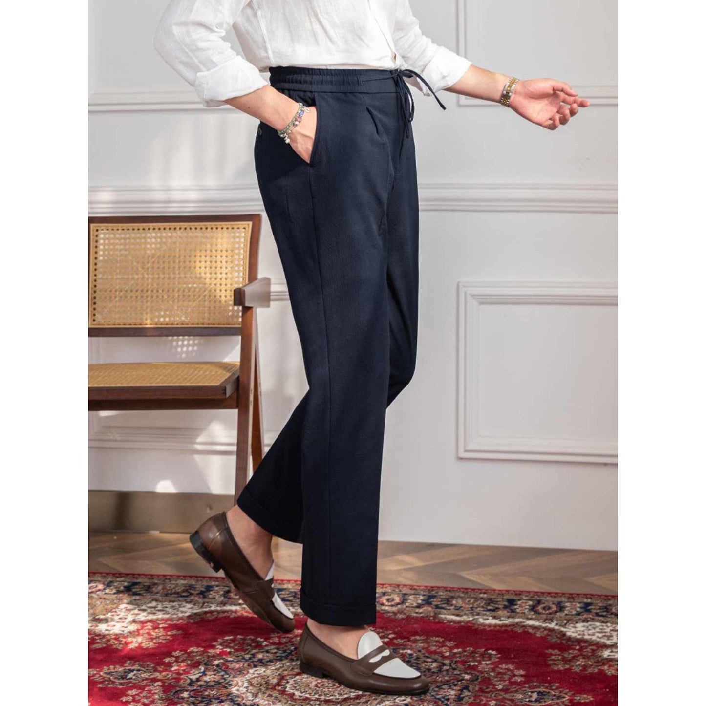 Breathable Single Pleated No-iron Drawstring Staple Pants