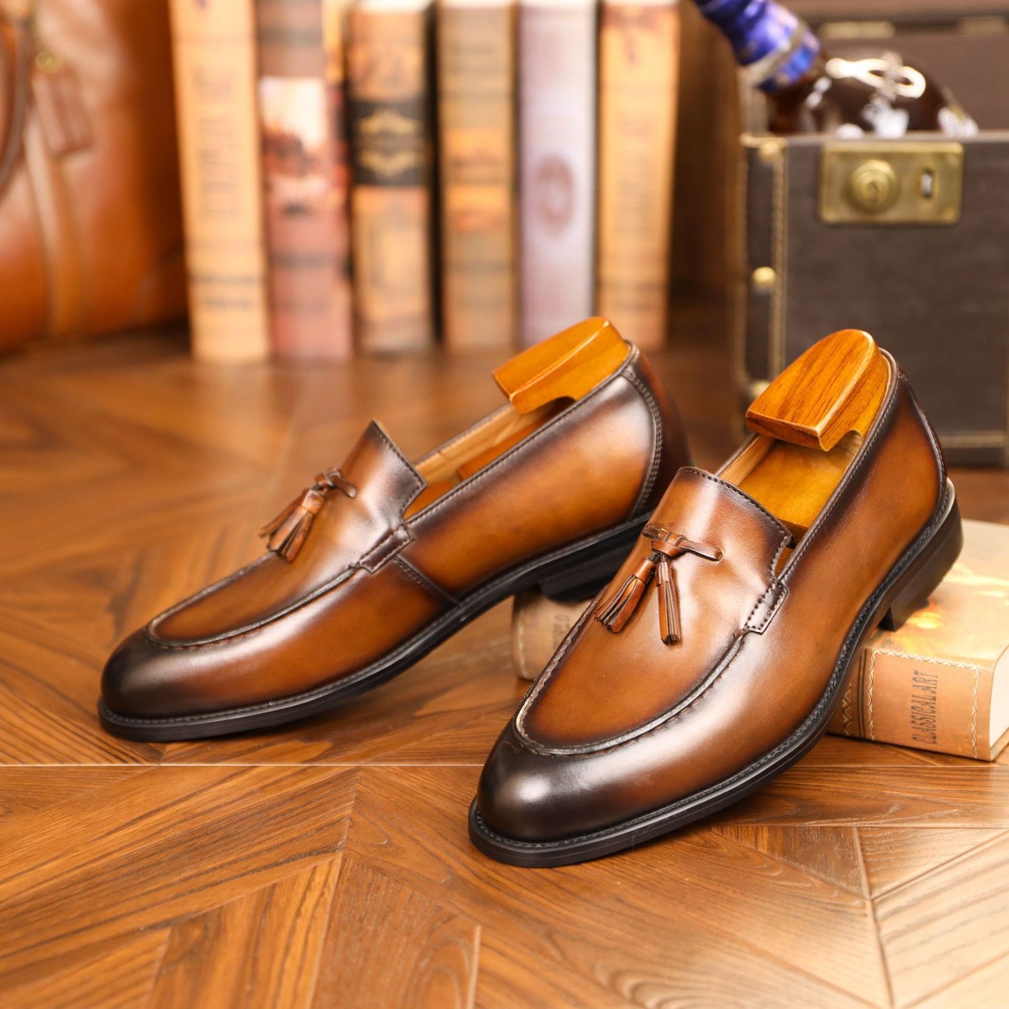 Vintage British Leather & Pigskin Tassel Loafers