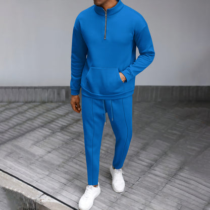 Men's Turtleneck Half Zip Pocket Long Sleeve Sweatshirt and Trouser Co-ord