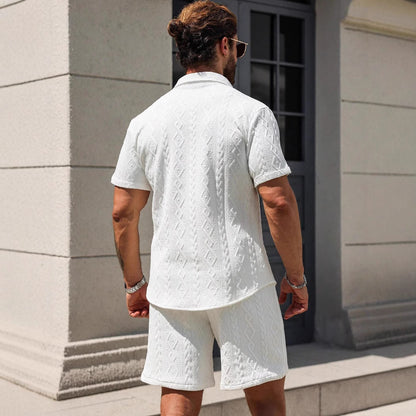 Men's Short Sleeve Button Down Imprint Shirt and Shorts Co-ord