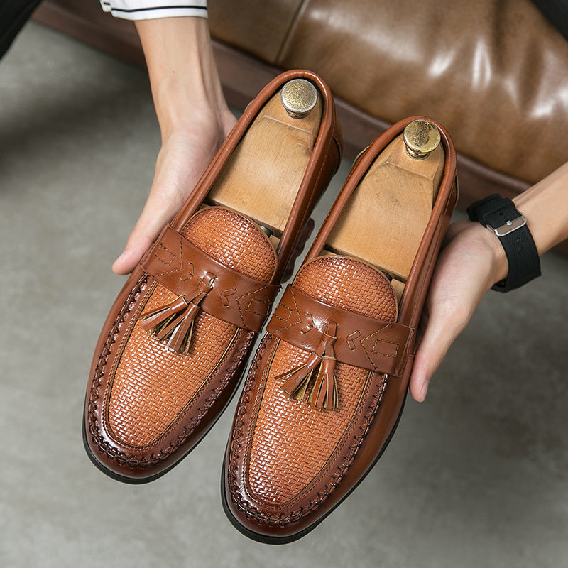 Round Head Top Tassel Slip On Leather Loafers