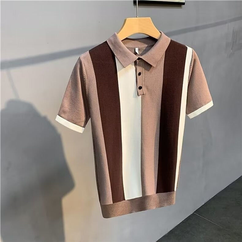 Button Down Classic Stripe Pattern Staple Polo