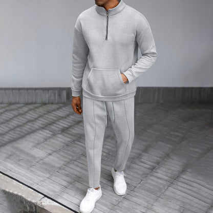 Men's Turtleneck Half Zip Pocket Long Sleeve Sweatshirt and Trouser Co-ord