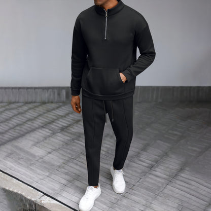 Men's Turtleneck Half Zip Pocket Long Sleeve Sweatshirt and Trouser Co-ord