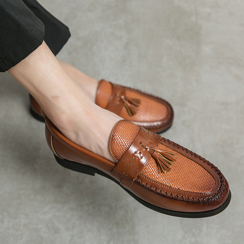 Round Head Top Tassel Slip On Leather Loafers