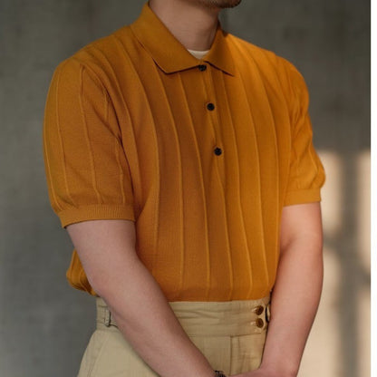 Vertical Pleat Knitted Staple Polo